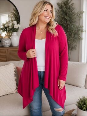 Azules Fuchsia Waterfall Open Front Duster Cardigan Size XL NWOT Made USA